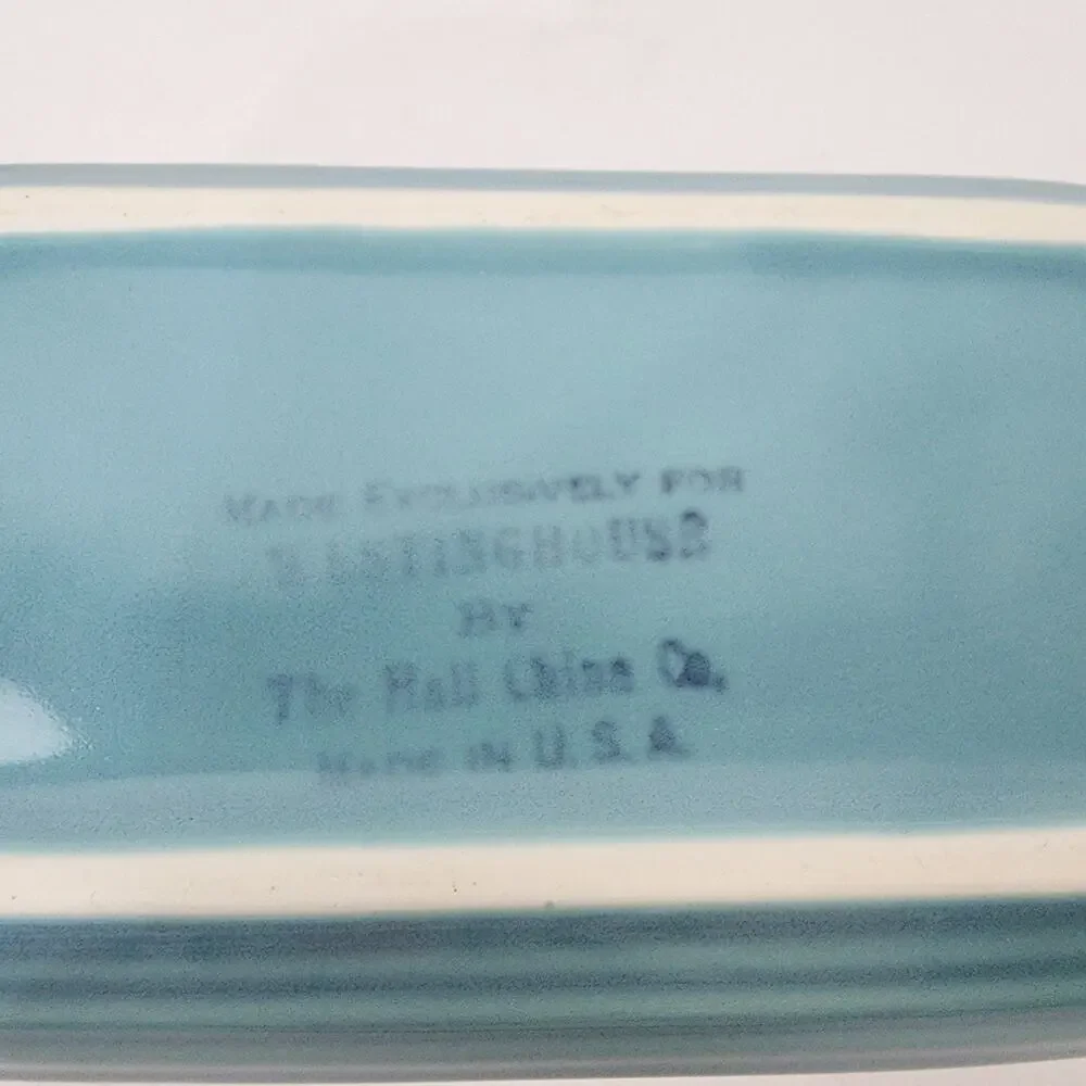 Westinghouse Refrigerator Covered Dish by Hall China Ohio Blue & Yellow 7